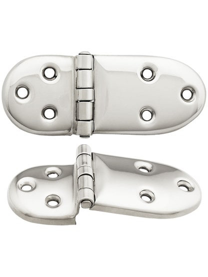 Pair of Solid Brass Ice-Box Hinges - 1 5/8 inch x 4 1/8 inch in Polished Nickel.